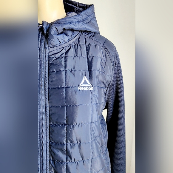 ๐๏ธ๐ท Reebok Poly Woven Quilted full zipped hooded Jacket - Navy Blue - Medium - Picture 10 of 16